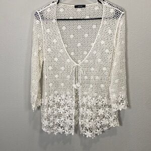 White‎ cottage core crochet lace floral cardigan ALFANI fairy festival boho